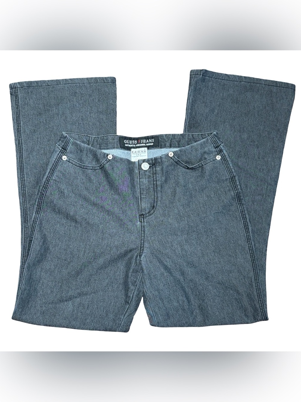 Vintage GUESS Jeans Gray Black Flare Jeans Size 28 Y2K Low Rise Denim